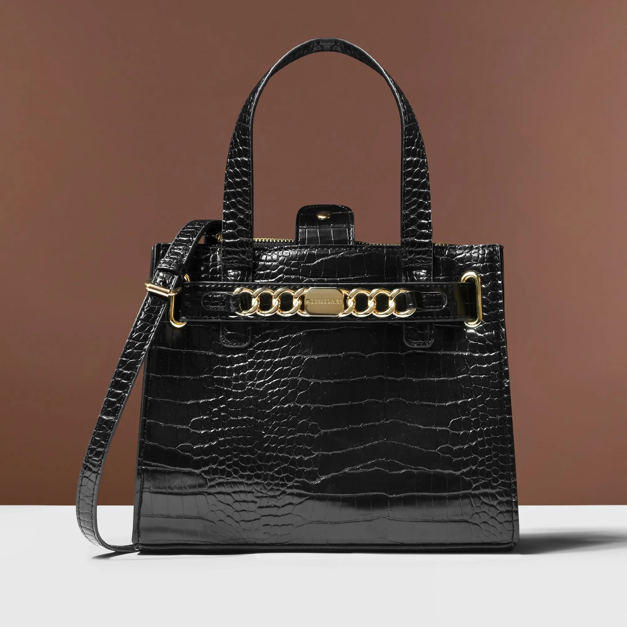 Accessorize London Women's Black Marla Croc Satchel Sling Bag