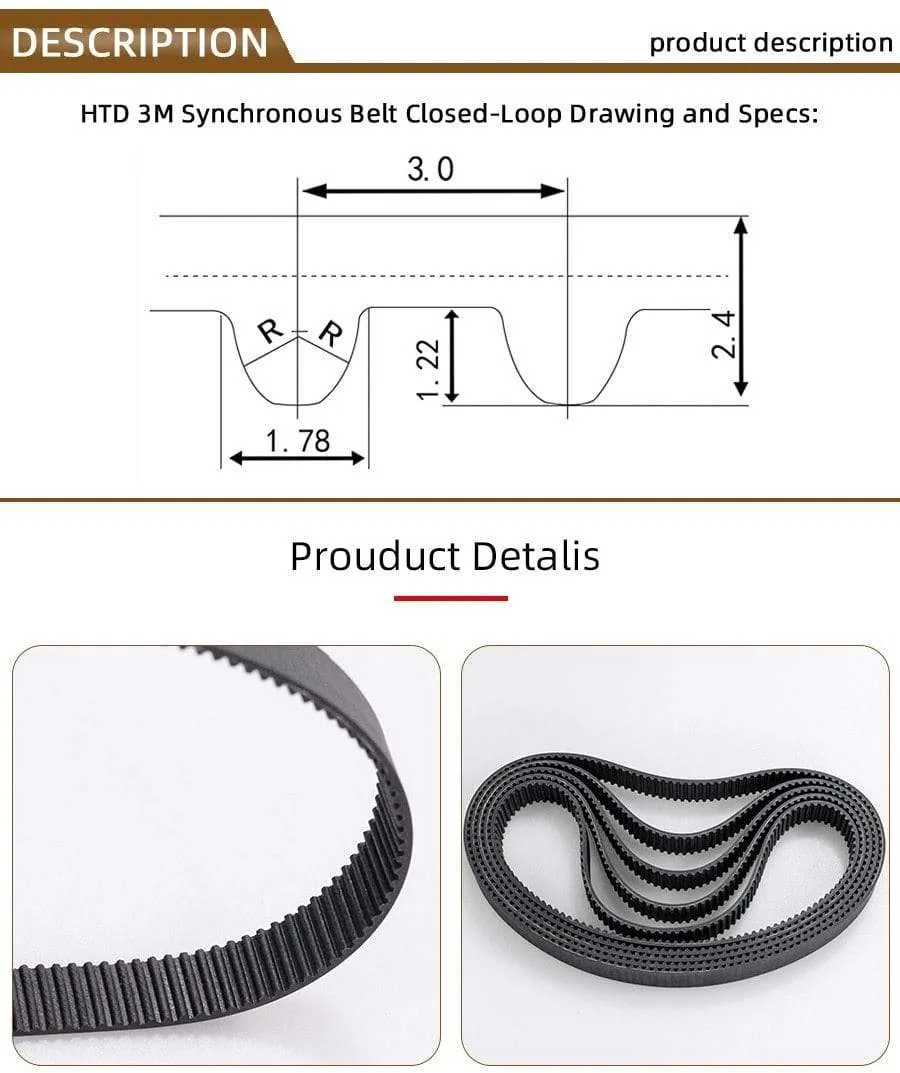 Arc HTD 3M Timing belt C=366 369 375 378 381 384 390 393 396 399 width 6/9/10/12/15/20mm Rubbe Closed Loop Synchronous pitch 3mm