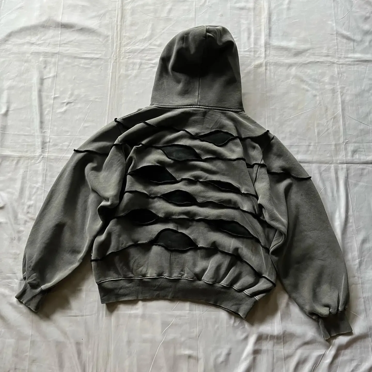 Hip Hop Gothic Retro Eye Patchwork Gray Loose Hoody