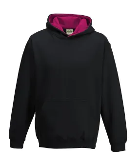 Kids varsity hoodie | Jet Black/Hot Pink