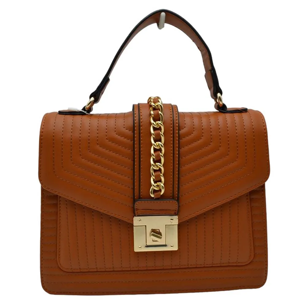 Quilted Faux Leather Top Handle Crossbody Tote Bag