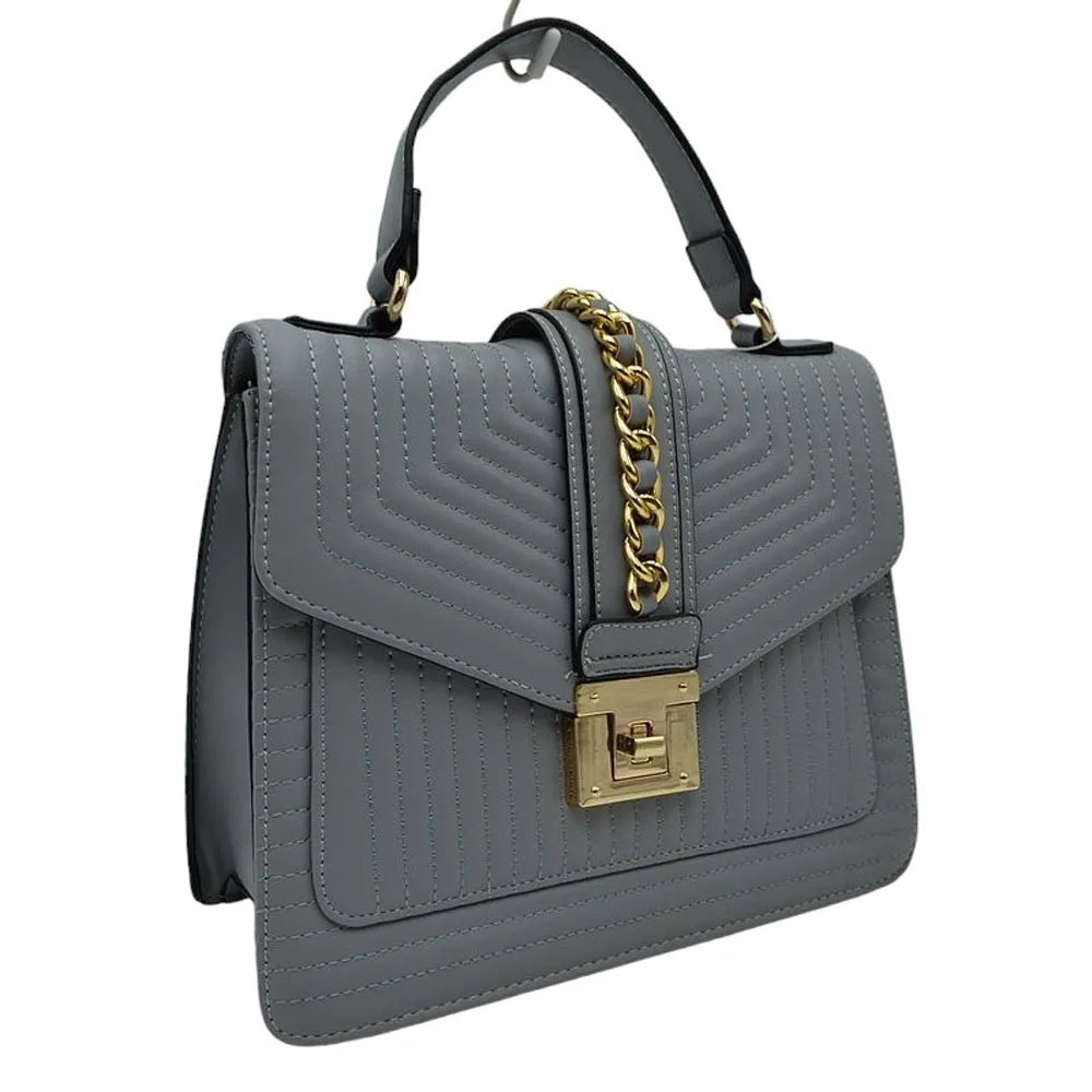 Quilted Faux Leather Top Handle Crossbody Tote Bag