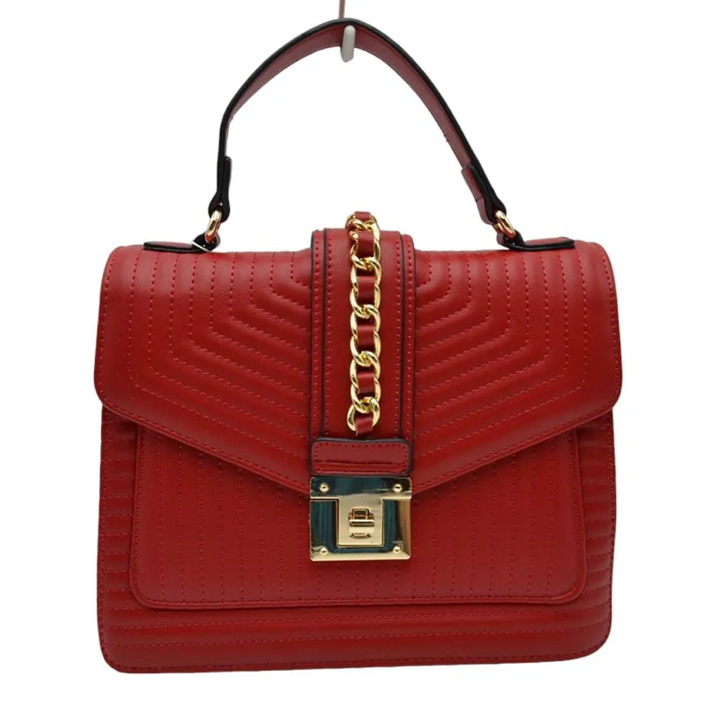 Quilted Faux Leather Top Handle Crossbody Tote Bag