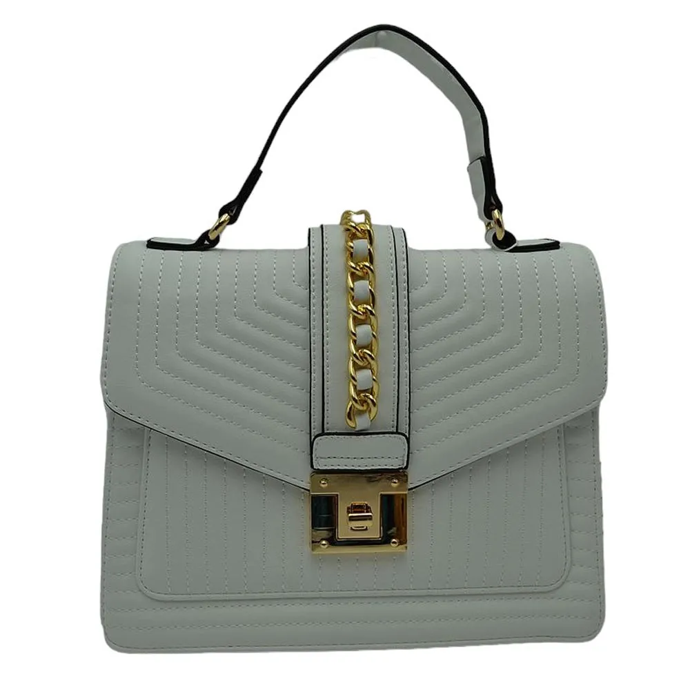 Quilted Faux Leather Top Handle Crossbody Tote Bag