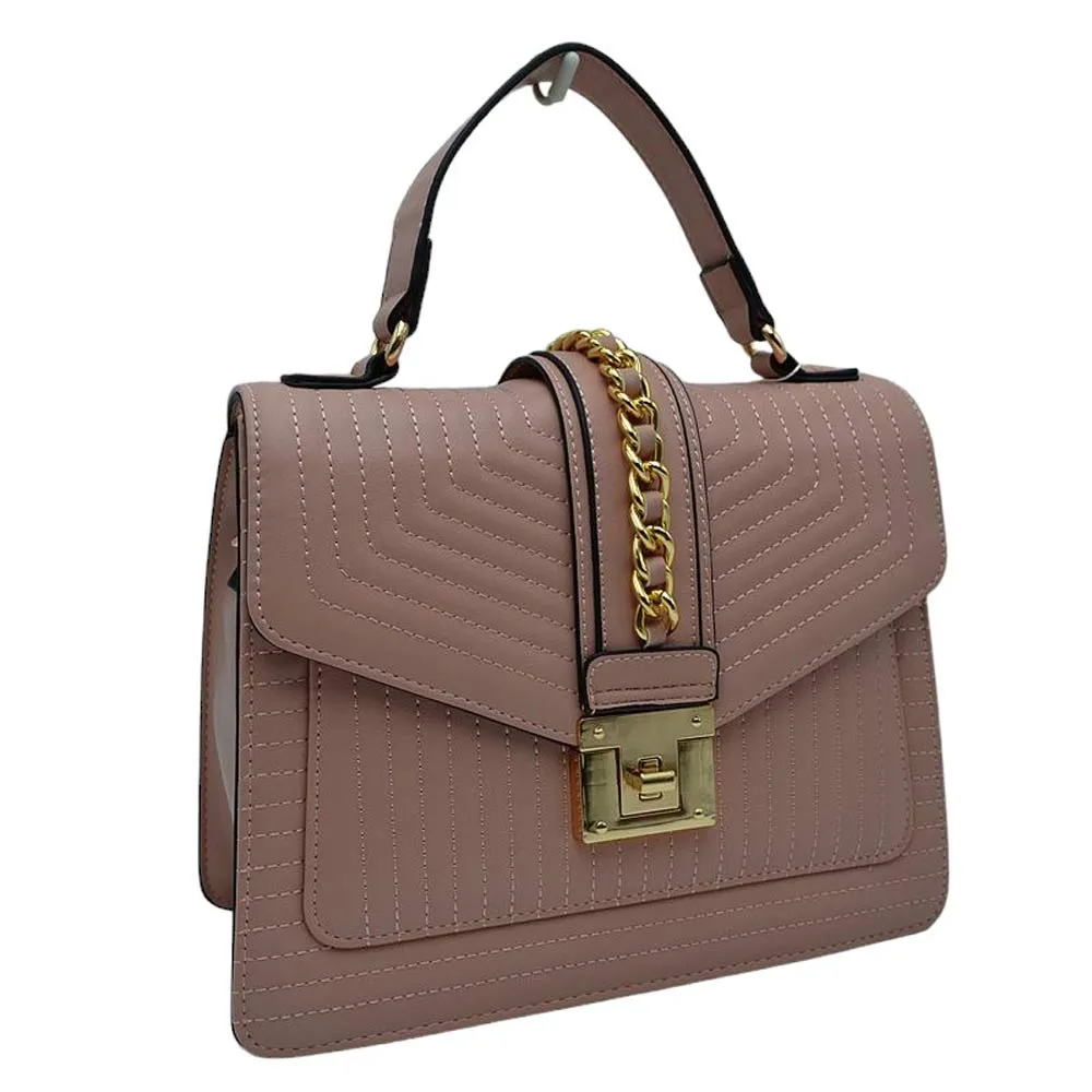 Quilted Faux Leather Top Handle Crossbody Tote Bag