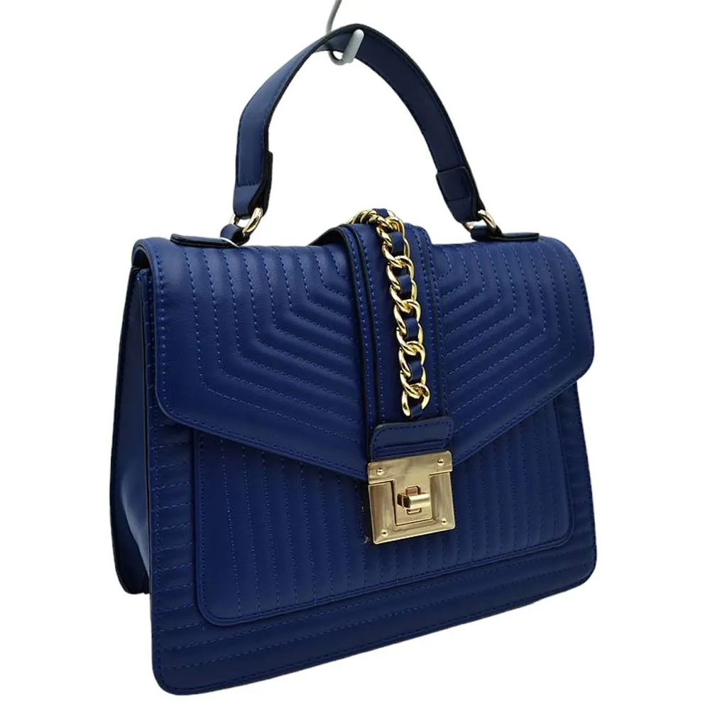 Quilted Faux Leather Top Handle Crossbody Tote Bag