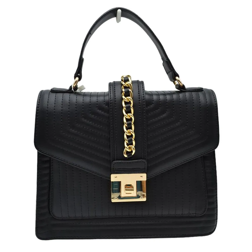 Quilted Faux Leather Top Handle Crossbody Tote Bag
