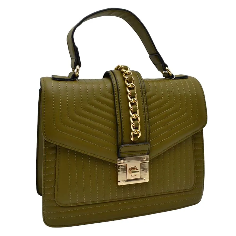 Quilted Faux Leather Top Handle Crossbody Tote Bag