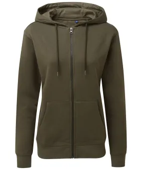 Womens zip-through organic hoodie | Olive