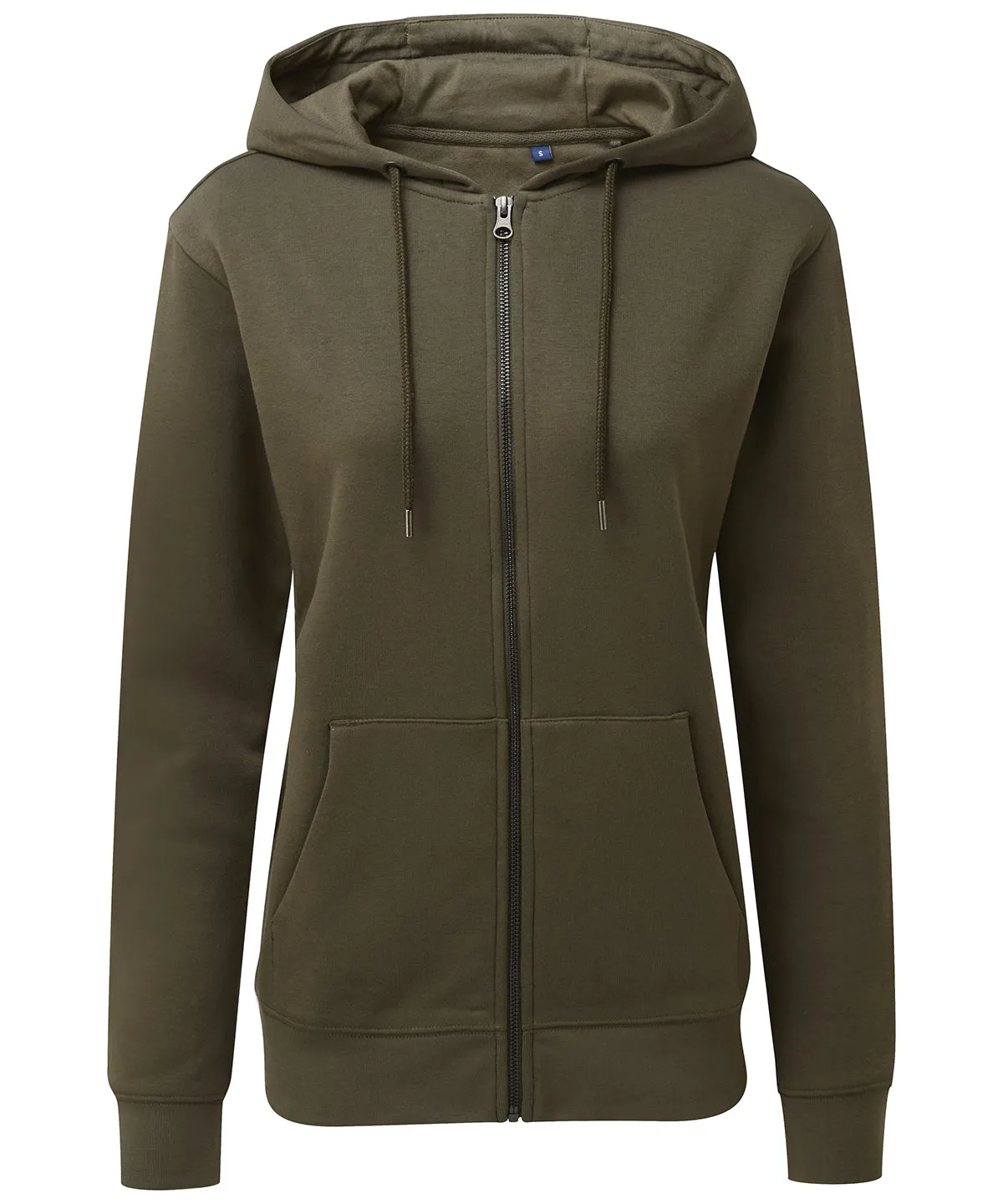 Womens zip-through organic hoodie | Olive